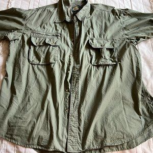 Mens Cabelas Outdoor Shirt Olive Green Vented Fishing Camping Shirt 2XL